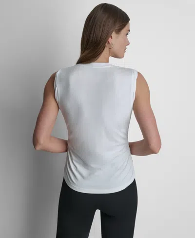 Dkny Script Ruched Cotton Blend Tank In White
