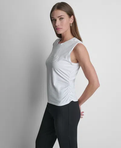 Dkny Script Ruched Cotton Blend Tank In White