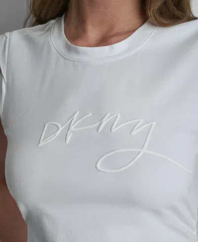 Dkny Script Ruched Cotton Blend Tank In White