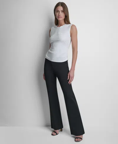 Dkny Script Ruched Cotton Blend Tank In White