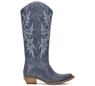 Frye And Co Womens Irlene Tall Deco Stitch Sculptural Heel Cowboy Boots In Blue
