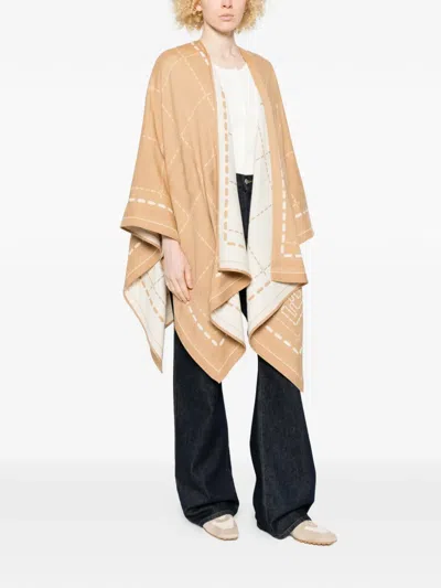 Fendi Draped Patterned Cape Jacket Collection In Neutral