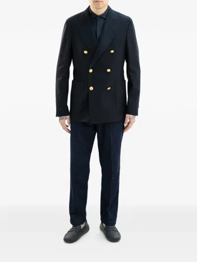 Incotex Double-breasted Button Jacket In Blue