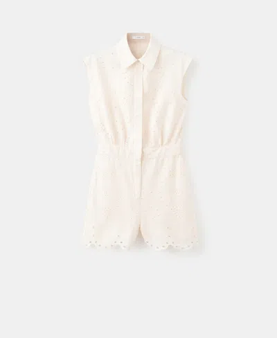 Mango Embroidered Cutwork Sleeveless Romper In White