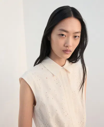 Mango Embroidered Cutwork Sleeveless Romper In White