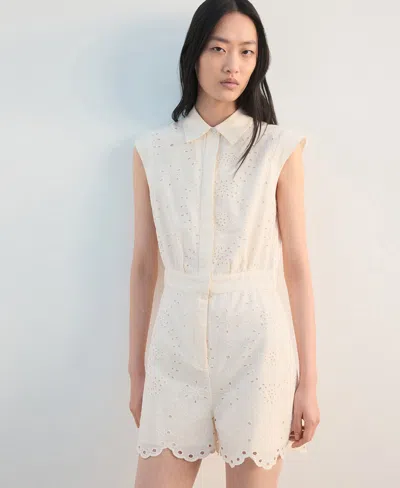 Mango Embroidered Cutwork Sleeveless Romper In White