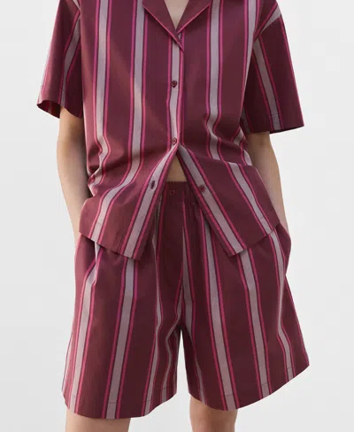 Mango Stripe Pajama Shorts In Burgundy