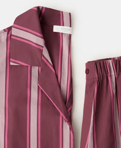Mango Stripe Pajama Shorts In Burgundy