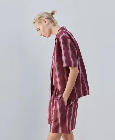 Mango Stripe Pajama Shorts In Burgundy