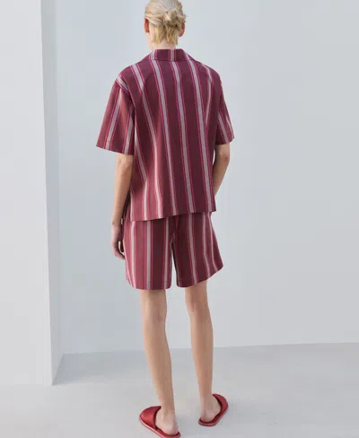 Mango Stripe Pajama Shorts In Burgundy