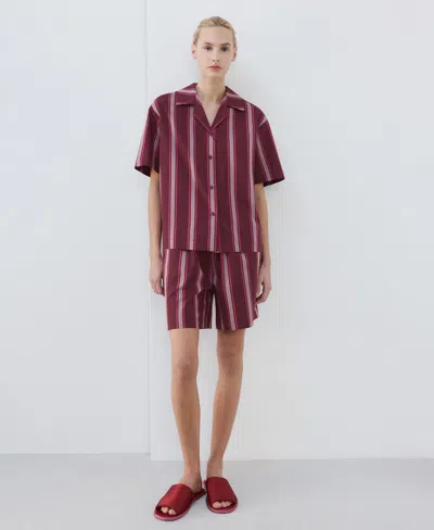 Mango Stripe Pajama Shorts In Burgundy