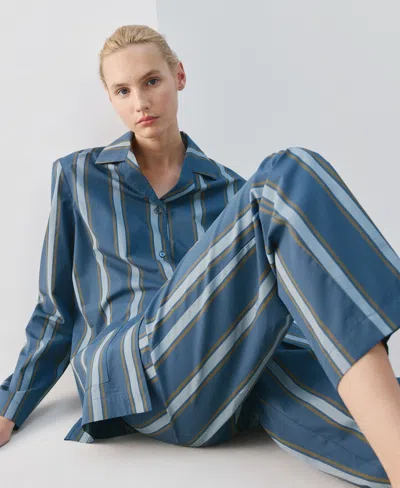 Mango Stripe Cotton Pajama Pants In Blue