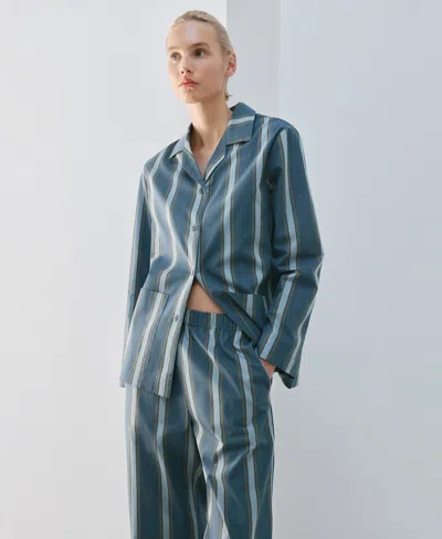 Mango Stripe Cotton Pajama Pants In Blue