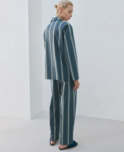 Mango Stripe Cotton Pajama Pants In Blue