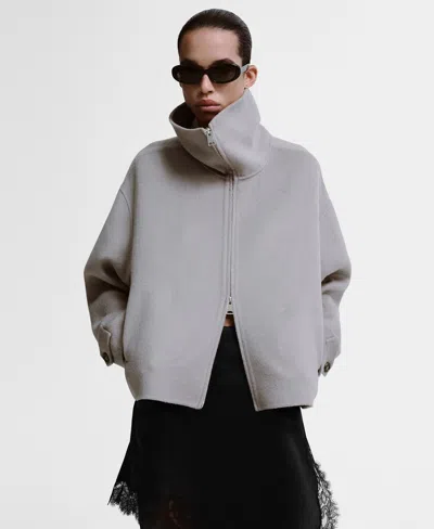 Mango Wool Funnel-neck Jacket Grey In Gray