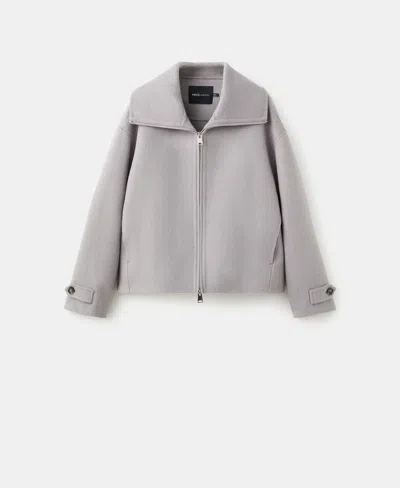 Mango Wool Funnel-neck Jacket Grey In Gray