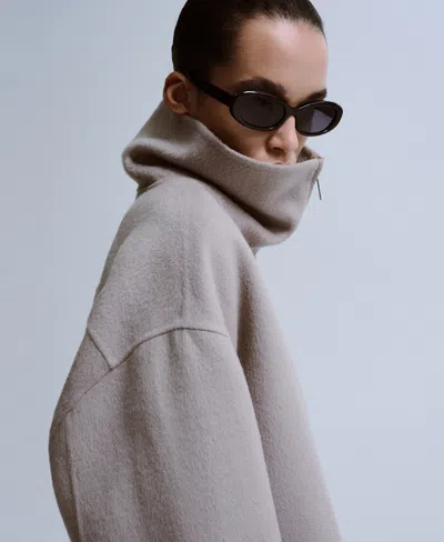 Mango Wool Funnel-neck Jacket Grey In Gray