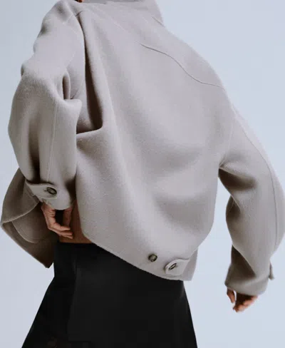 Mango Wool Funnel-neck Jacket Grey In Gray