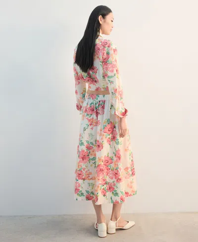 Mango Floral Midi Skirt In Burgundy