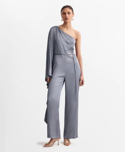 Mango Asymmetrical Flared-sleeve Jumpsuit In Blue