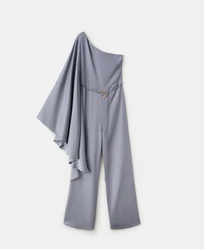 Mango Asymmetrical Flared-sleeve Jumpsuit In Blue