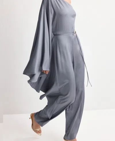 Mango Asymmetrical Flared-sleeve Jumpsuit In Blue