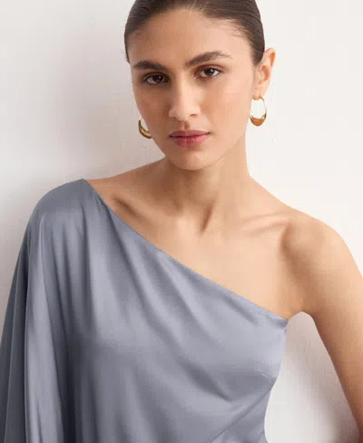 Mango Asymmetrical Flared-sleeve Jumpsuit In Blue
