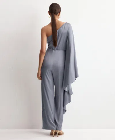 Mango Asymmetrical Flared-sleeve Jumpsuit In Blue