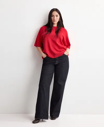 Mango Oversize Short Sleeve Sweater In Red