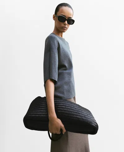 Mango Oversize Short Sleeve Sweater In Black
