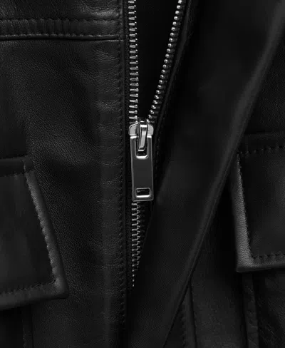 Mango Leather Coat In Black