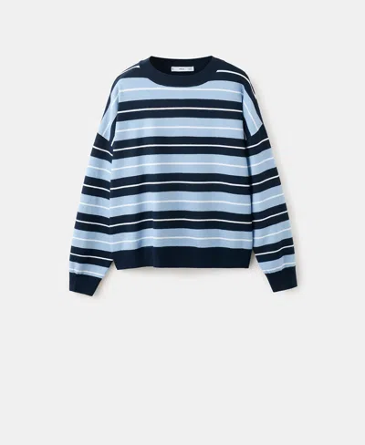 Mango Mixed Stripe Crewneck Sweater In Blue