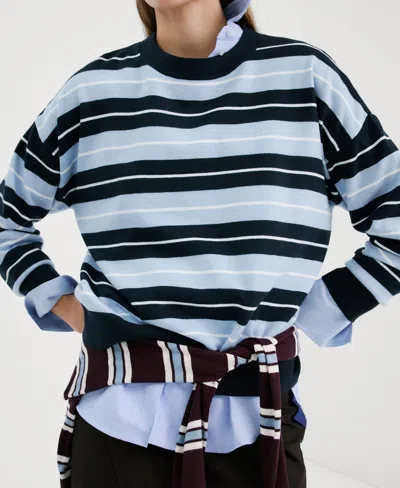 Mango Mixed Stripe Crewneck Sweater In Blue