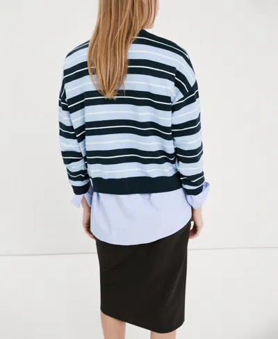 Mango Mixed Stripe Crewneck Sweater In Blue