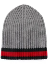 Gucci Stripe Wool Beanie In Grey