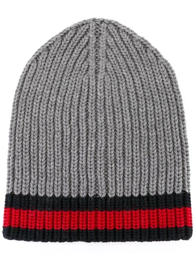 Gucci Stripe Wool Beanie In Grey