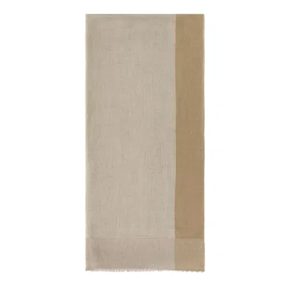 Paul & Shark Colour-block Frayed Scarf In Brown
