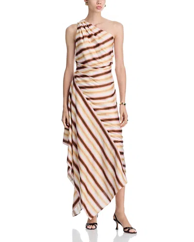 A.l.c Lyn Stripe Draped One-shoulder Midi Dress In Multi