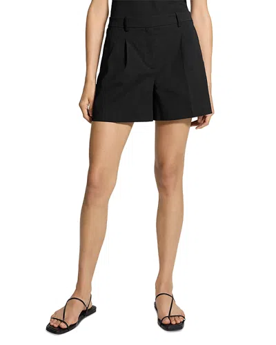 Theory Fluid Linen Blend Pleated Shorts In Black