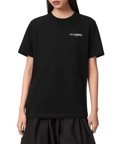 Allsaints Guardian Amelie Short Sleeve Graphic Logo T-shirt With Back Print In Black