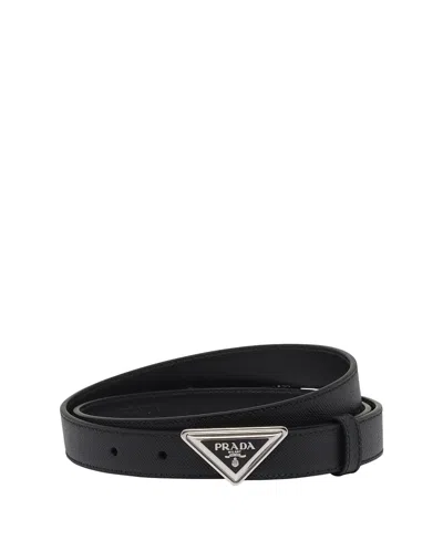 Prada Logo-buckle Saffiano Leather Belt In Blue