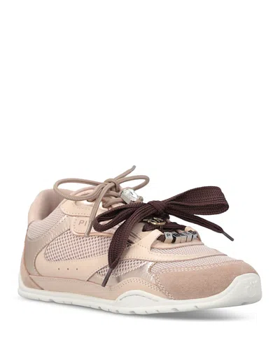 Pinko Yulia Leather And Mesh Sneakers With Two-tone Laces In Pink