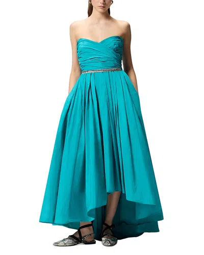 Pinko Dattero Dress Strapless Ruched Bodice Pleated Skirt In Green