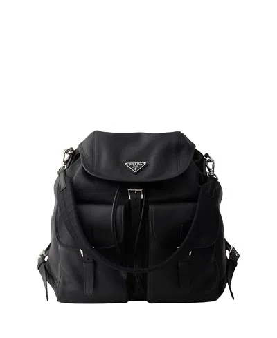 Prada Re-nylon Logo-plaque Backpack In Black