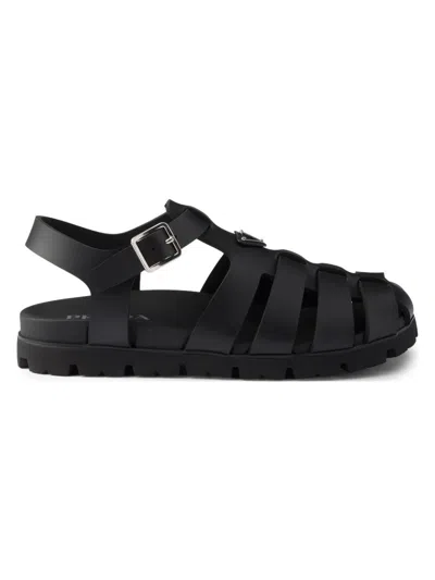Prada Black Logo Sandals In Black