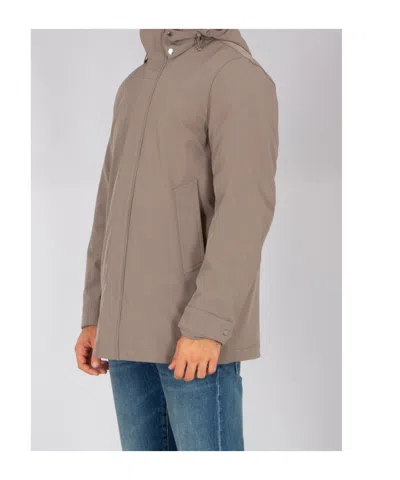 Woolrich Regular Fit Soft Shell Down Barrow Mac Coat In Brown