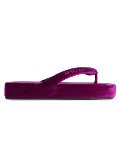 Balenciaga Jet Lag Stretch Velvet Platform Thong Sandals In Purple