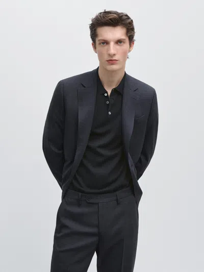 Massimo Dutti Check Wool Blend Suit Blazer In Blue