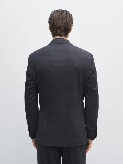 Massimo Dutti Check Wool Blend Suit Blazer In Blue