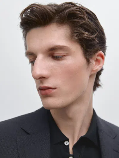 Massimo Dutti Check Wool Blend Suit Blazer In Blue